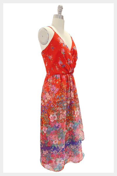 1970s floral abstract floral print boho summer dress | size small