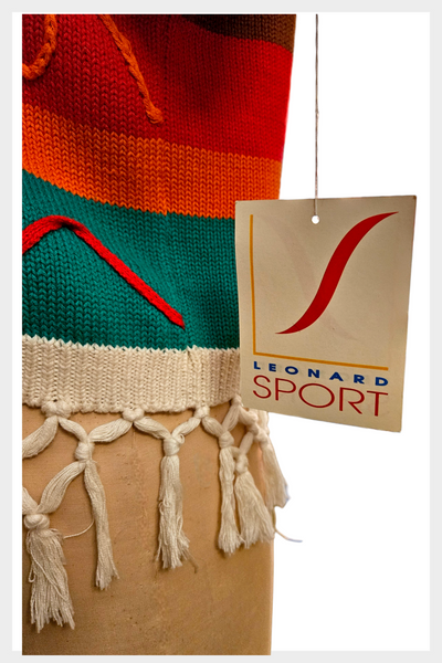 1980s Leonard Sport southwestern design multi textured fringed cotton sweater with original tags attached | medium