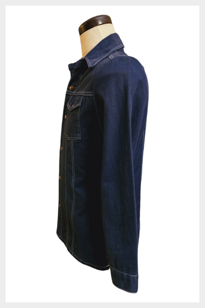 1960s/70s Montgomery Ward denim shirt/jacket with white top stitching | medium