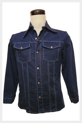 1960s/70s Montgomery Ward denim shirt/jacket with white top stitching | medium