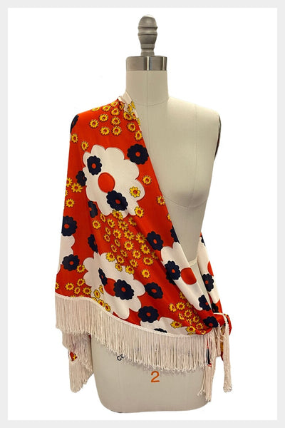 1960s fringed flower power wrap scarf shawl with fringe scarf | one size