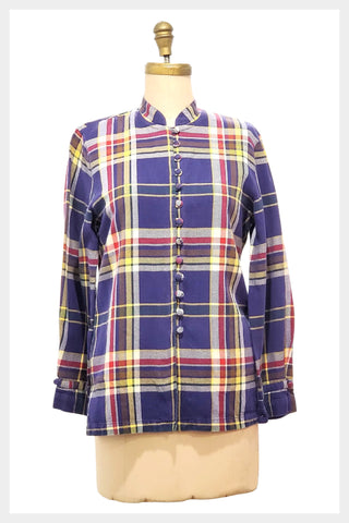 1970s French cotton plaid shirt | medium