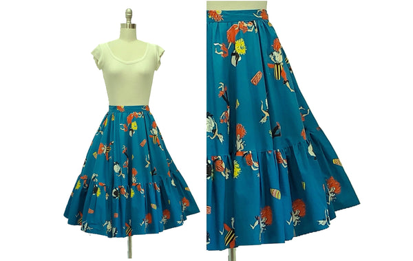 1950s full skirt with novelty print | size small