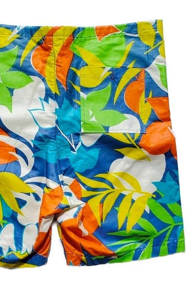 1960s tropical print swim shorts | BOY SHORTS Unisex trunks | waist 34”