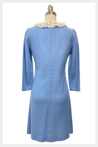 1960s mod blue dress with lace ruffle collar | size small