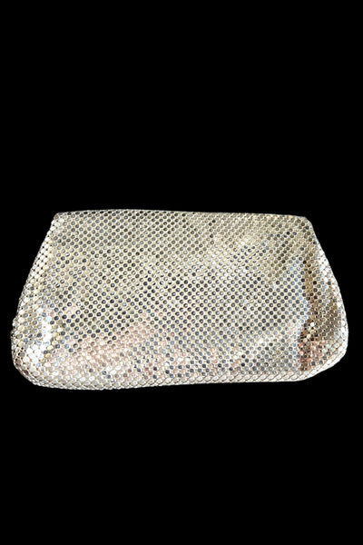 1950s Whiting and Davis silver tone mesh envelope style handbag | vintage 50s mesh evening bag with rhinestone clasp