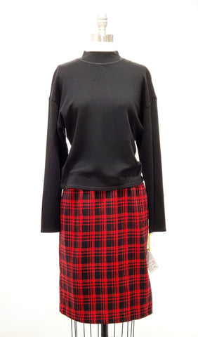 Vintage 1980s pencil skirt | 80s red and black plaid skirt | size xsmall