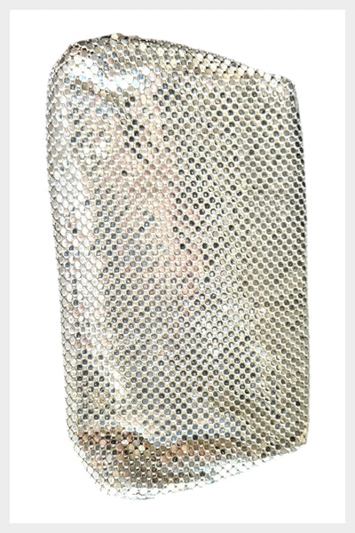 1950s Whiting and Davis silver tone mesh envelope style handbag | vintage 50s mesh evening bag with rhinestone clasp