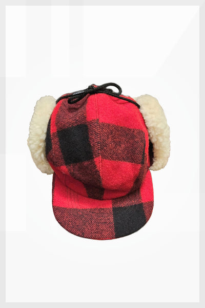 1980s authentic Filson buffalo plaid double Mackinaw wool hunting hat or cap with shearling | medium