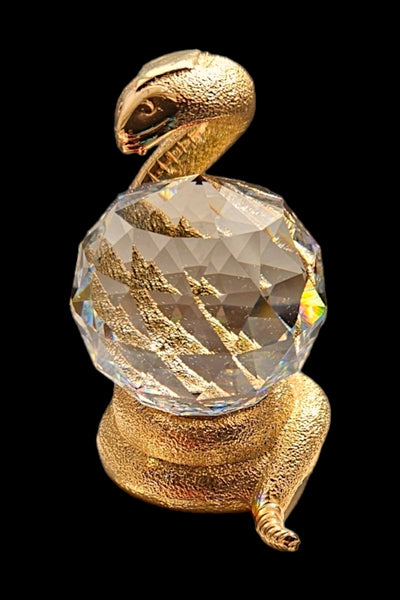 Vintage 1980s Hard to Find Stunning Swarovski Trimlite Rainbow Crystal and Gold Plated King Cobra Snake Paperweight