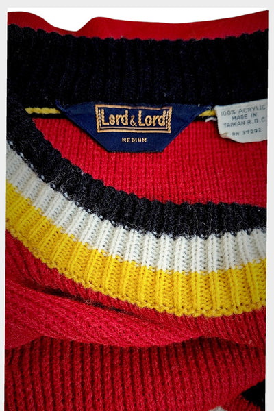 Vintage Lord & Lord racing stripe red acrylic knit sweater | size M