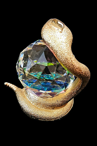 Vintage 1980s Hard to Find Stunning Swarovski Trimlite Rainbow Crystal and Gold Plated King Cobra Snake Paperweight