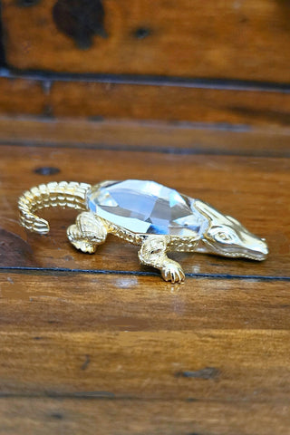 Vintage 1982 Swarovski Trimlite Figurine Series: Alligator, Crystal belly on gold plate metal alligator base