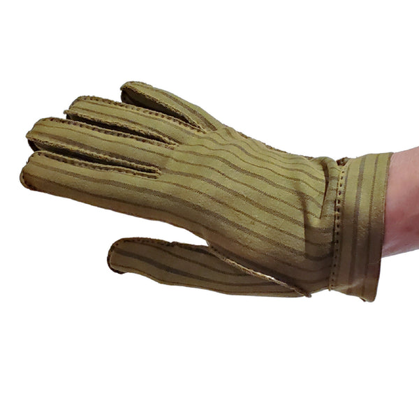 Vintage 1950s Hermes Paris Le Gant Wear-Right Vintage olive green with charcoal stripe | Wrist GLOVES