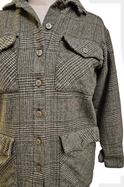 1970s sage green plaid on coffee brown blazer | vintage 70s tweed shacket | small petite