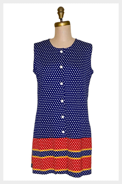 1970s Minnesota Woolen Co Fashion Wagon polka dot dress tunic | vintage 70s navy, red and white long tunic top with polka dots | medium