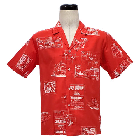 1970s vintage red and white nautical print Hawaiian shirt | TAMARE’ Hawaiian Islands Made in USA Cotton Shirt | Size Medium