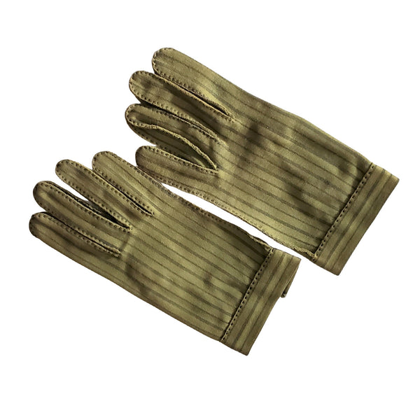 Vintage 1950s Hermes Paris Le Gant Wear-Right Vintage olive green with charcoal stripe | Wrist GLOVES