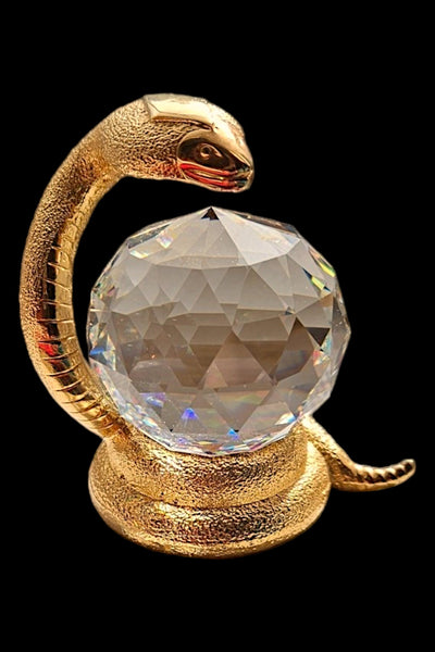 Vintage 1980s Hard to Find Stunning Swarovski Trimlite Rainbow Crystal and Gold Plated King Cobra Snake Paperweight