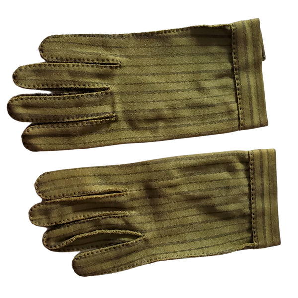 Vintage 1950s Hermes Paris Le Gant Wear-Right Vintage olive green with charcoal stripe | Wrist GLOVES