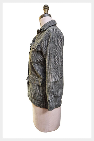 1970s sage green plaid on coffee brown blazer | vintage 70s tweed shacket | small petite