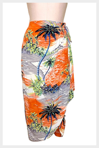 1990s Sue Wong tropical print tiki resort pool wear sarong wrap skirt | size large