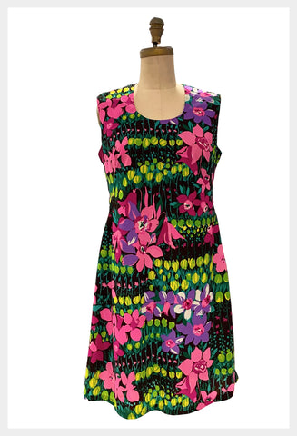 1960s floral shift dress | 60s sleeveless a-line dress | size medium