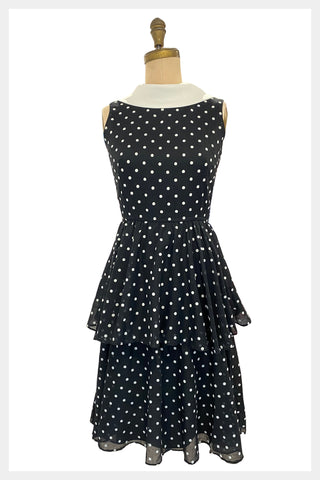 1980s black and white polka dot NU-MODE fit and flare day dress | size small