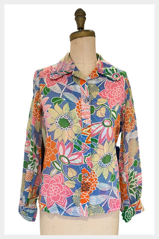 1960s / 1970s sheer psychedelic floral blouse by Activair | size small