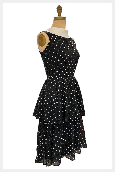 1980s black and white polka dot NU-MODE fit and flare day dress | size small