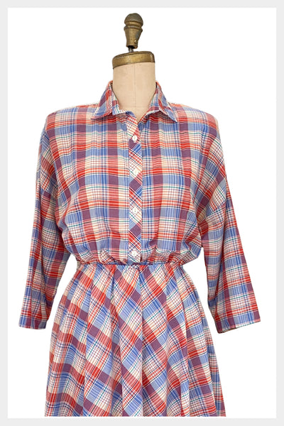 1970s The American Shirt Dress Company plaid button front shirtdress | size medium