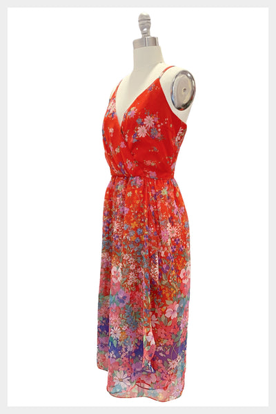 1970s floral abstract floral print boho summer dress | size small