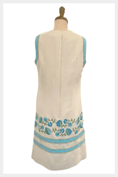 1960s sheath dress by Carlyle Moygashel Irish linen with embroidered floral border | medium