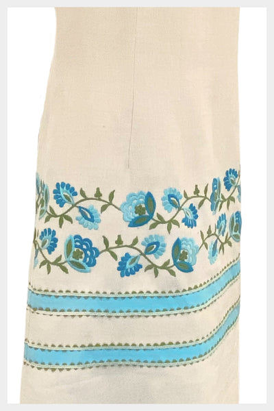1960s sheath dress by Carlyle Moygashel Irish linen with embroidered floral border | medium