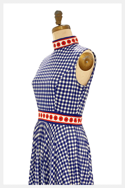 1960s blue and white check summer dress by Domino | medium
