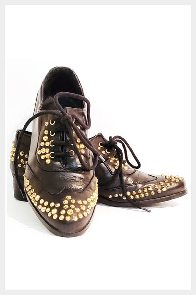 Vintage 1980s black leather brass studded oxfords | Made in Spain | Size 37 or 6 1/2