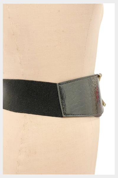 1980s high waisted cinch faux alligator vinyl fashion belt | waist 25" to 28""