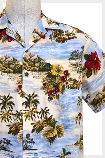 Blue Hawaii! RJC Ltd. w Coconut Buttons Hawaiian Mens Shirt | Size L