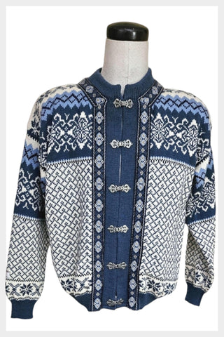 Vintage Scandinavian Nordstrikk Norwegian wool ski diamond patterned cardigan | Men’s 2XL