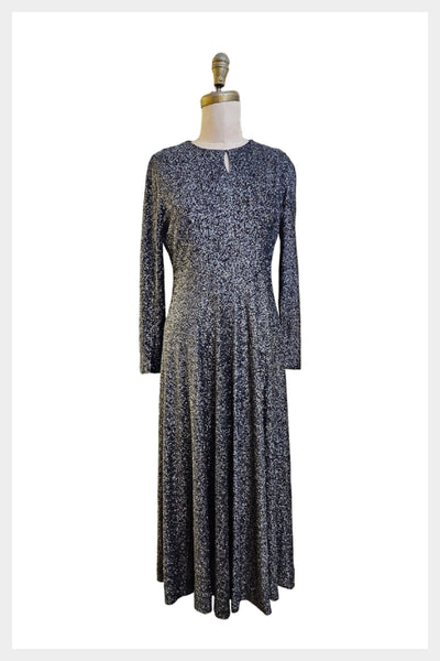 1960s metallic cocktail maxi dress | 1960s wiggle metallic silver and black party dress | Size Large