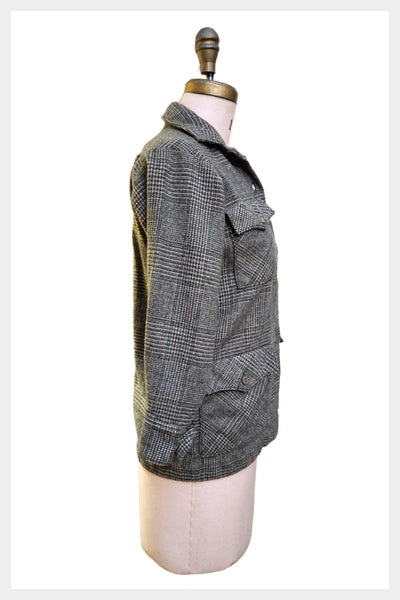 1970s sage green plaid on coffee brown blazer | vintage 70s tweed shacket | small petite