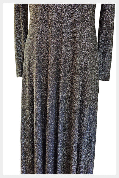 1960s metallic cocktail maxi dress | 1960s wiggle metallic silver and black party dress | Size Large