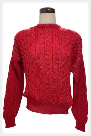 1990s red cable knit, Aran knit Christopher Hayes made in England wool pullover sweater | mens size large