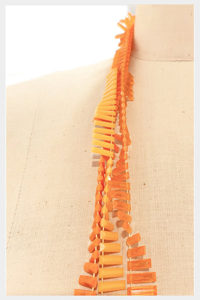 1960s 3 strand orange and yellow plastic necklace in a 1920s flapper style | 30" length
