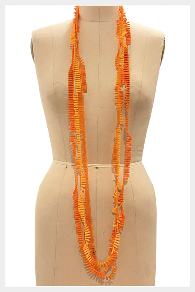 1960s 3 strand orange and yellow plastic necklace in a 1920s flapper style | 30" length