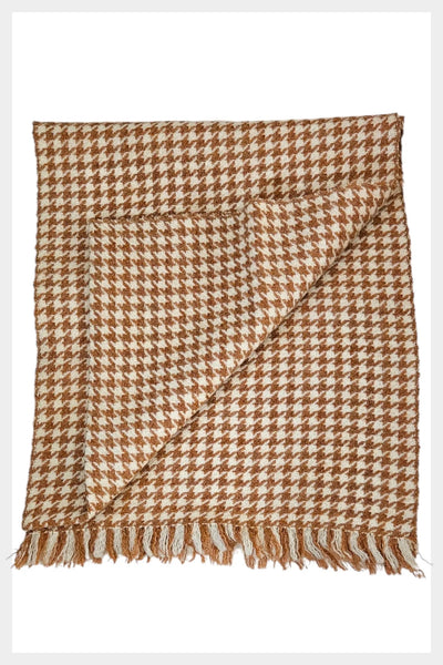 Vintage 80s / 90s houndstooth golden brown and creamy white fringed dress scarf (Copy)