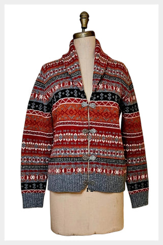 Vintage 1990s Susan Bristol shawl collared vintage cardigan fair isle sweater | Size Medium