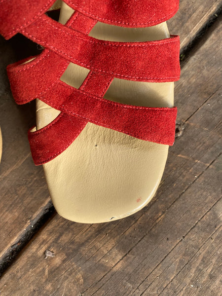 1970s Volpini red suede & cork sole platform Italian sandals | 7 - 7 half