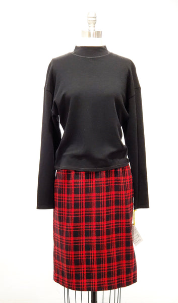 1980s red and black plaid pencil skirt | size xsmall