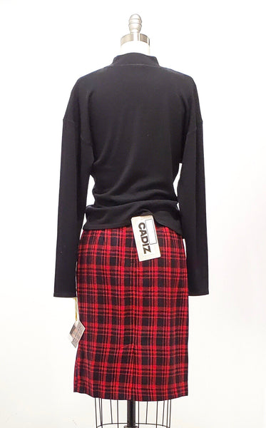 1980s red and black plaid pencil skirt | size xsmall